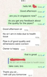 Client's Feedback for Super Duplex Pipe UNS S32750/2507 to Singapore