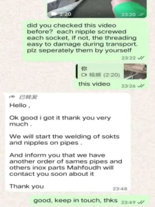 316L Stainless Steel Pipe and Fittings to Africa Client Feedback 3 Client Feedback of 316L Stainless Steel Pipe and Fittings to Africa